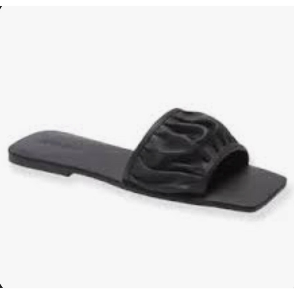 Open Edit Women's Brynn Slide Slip On Sandals Size 11M Black Flats Ruched Vamp
